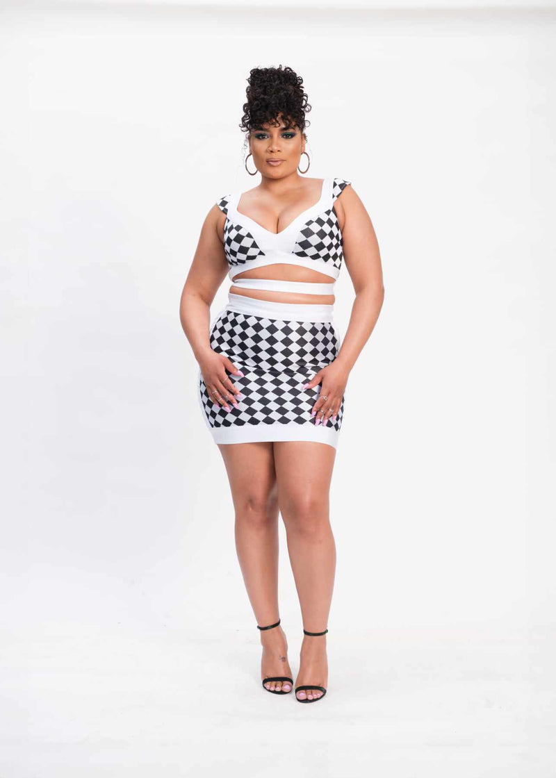 Checked the List Checkered Bandage Crop Top & Mini Skirt Two-Piece Set