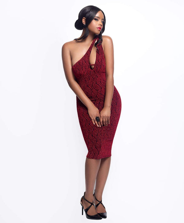 Believe in Love Asymmetric Cutout Midi Dress – Red