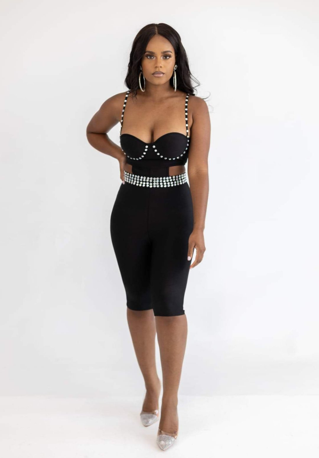 Gleamimg Crystal -Embellished Bodycon Romper