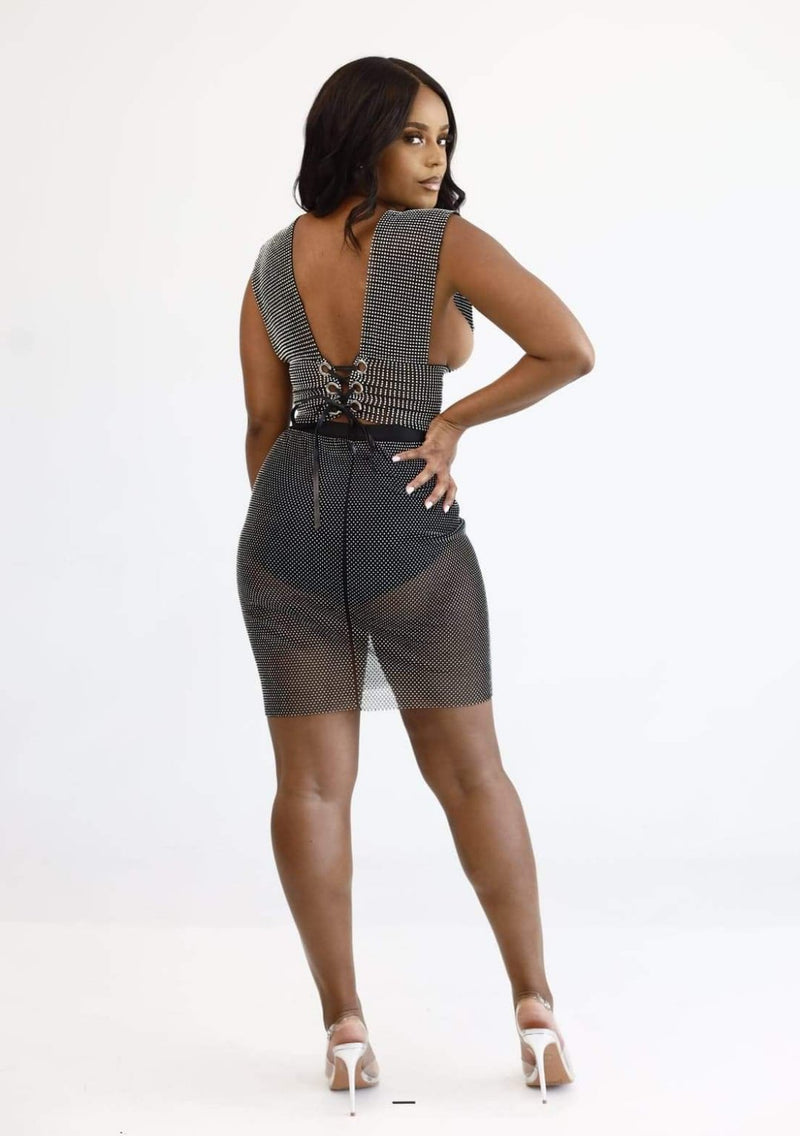 Essence Rhinestone Embellished Crop-Top & Skirt Set